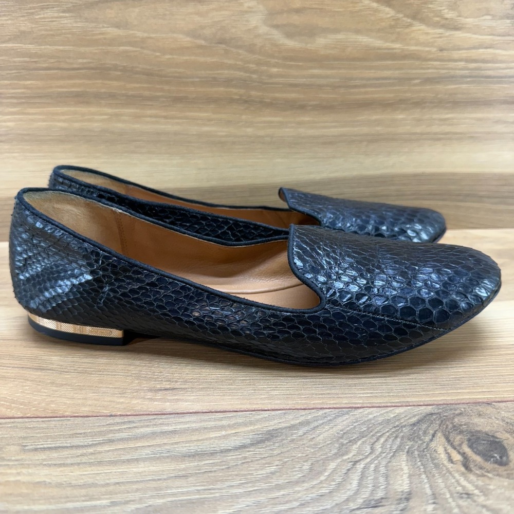 Coach Catrin Snake Embossed Leather Flats 7.5 Black Ballet Slip On - Picture 5 of 11